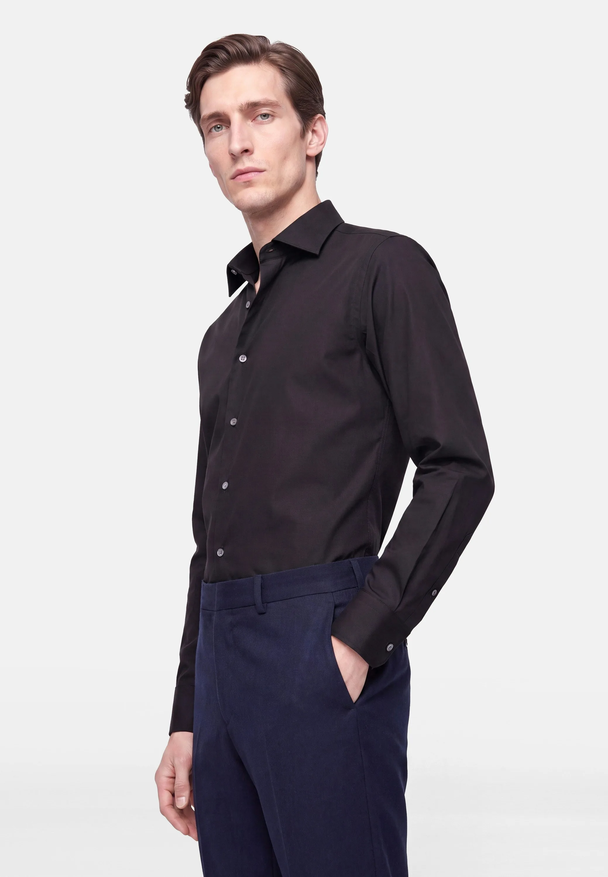 Slim Business Hemd Uni Schwarz 42 - Seidensticker - FashionsVida