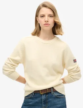 Superdry Damen Weiß Lässiges Strick-Sweatshirt mit Rundhalsausschnitt, Größe: 36 - 64.99 - FashionsVida