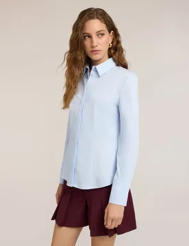 Camisa de mujer de popelín con botones ocultos ajuste entallado cierre frontal inglés con primer botón a la vista - Motivi - FashionsVida