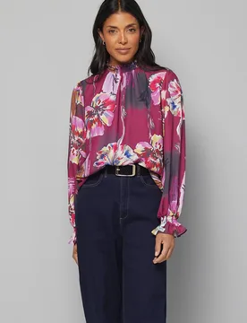 Women's Abstract Print Shirred Neck Blouse in Black Size: 18 - Black - Size: 18 - Wallis - FashionsVida