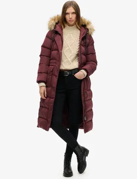 Superdry Damen Langer Everest Kunstfellmantel Lila - Größe: 38 - 229.99 - FashionsVida