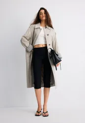 Langer Trenchcoat mit Karo-Futter Beige XS