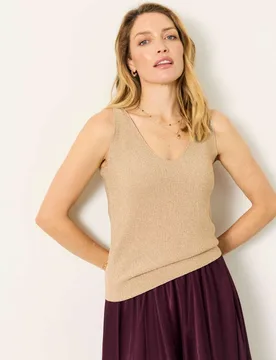 Sparkly V-Neck Vest Top Gold female - Fatface - FashionsVida