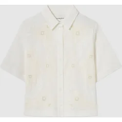 Camisa de mujer 100% algodón manga corta bordada