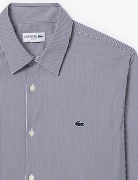 Camisa de hombre de corte ajustado de popelín elástico de rayas - Lacoste - FashionsVida