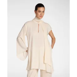 Blusa de mujer larga asimétrica con fajín