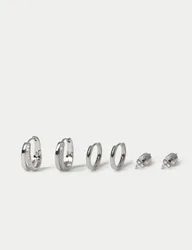 Platinum Plated 3 Pack CZ Earrings Silver female