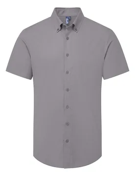 Mens Supreme Oxford Short-Sleeved Formal Shirt (Steel Grey) - Blue/dark Grey - Size Large - Premier - FashionsVida