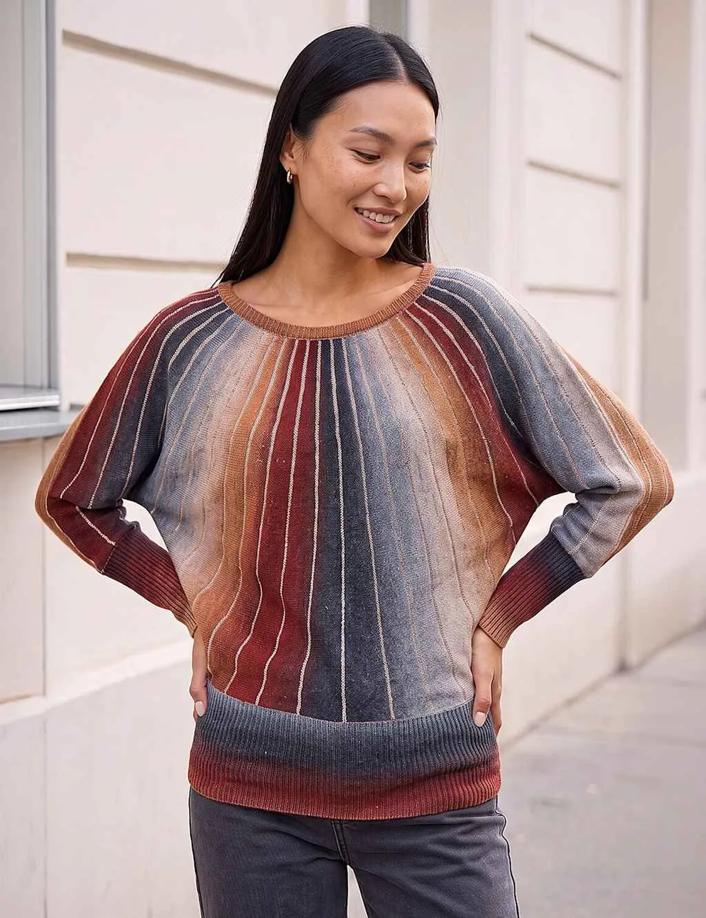Space Dyed Sunray Batwing Sleeve Jumper Orange Mix female - Roman - FashionsVida