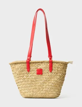 Straw Woven Basket Shoulder Tote Bag Red Mix female - Crew Clothing - FashionsVida