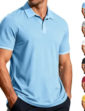 Men Solid Waffle Knit Polo Shirt, Short Sleeve Lapel Collar Button Placket Textured Breathable Casual Golf Tee, European America - Aliexpress - FashionsVida