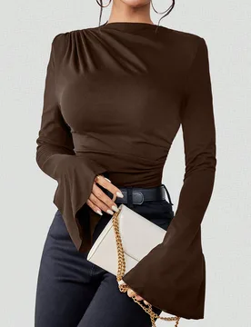 Camiseta con mangas acampanadas y pliegues en el frente L - Shein - FashionsVida