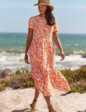 Women's 'Sardinia' Casual Summer Everyday Tiered Dress in Orange Size: 8 - Orange - Size: 8 - Mountain Warehouse - FashionsVida