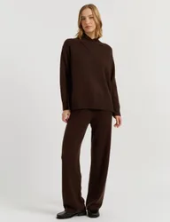 Pure Cashmere Textured High Neck Jumper Chocolate female