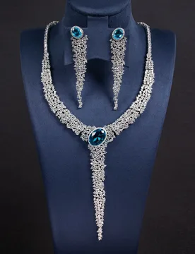 Diamonds Hollowed Out Round Necklace Pendant Earrings Jewellery Set Bridal Wedding Party Women's Dresses Accessories M-293 - Aliexpress - FashionsVida