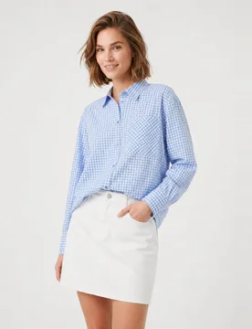 Camisa de mujer con cuello camisero y manga larga, de cuadros de vichy - Pieces - FashionsVida