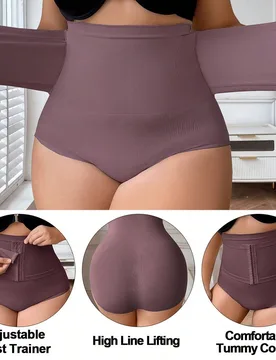 Bragas moldeadoras de talle alto sin costuras con cierre delantero para mujer de talla grande, que aplanar el abdomen, levantar los glúteos y adelgaz - Shein - FashionsVida