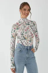Womens Floral Print Long Sleeve Sweater - Multicolour - Size Small