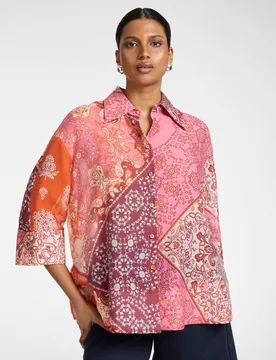 Camisa de mujer de organza de liocel estampada ajuste oversize con cierre de botones - Elena Miró - FashionsVida