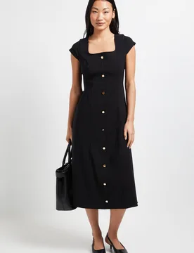 Women's Petite Bengaline Button Down Midi Dress in Black Size: 12 - Black - Size: 12 - Dorothy perkins - FashionsVida