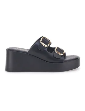 Sandali con zeppa neri con doppia fibbia oro Rock'n Doll 3T848223 37 - ROCK' N DOLL - FashionsVida