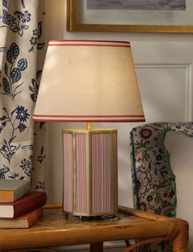 Helmingham Metal & Fabric Striped Table Lamp Antique Brass - Joules Home Lighting - FashionsVida