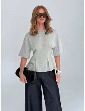 Blusa con detalle de cintura ceñida, manga corta, mezcla de algodón, diseño minimalista moderno para uso diario en la oficina, básico elevado XXL - Shein - FashionsVida