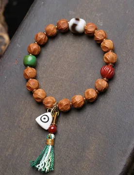 Natural Hericium-patterned Bodhi bead bracelet with a single strand of agate,tiger’s tooth,Tibetan prayer beads and a deer bone - Aliexpress - FashionsVida
