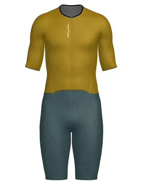 Leaf Short Sleeve Trisuit Ocher XS Men - Santini - FashionsVida