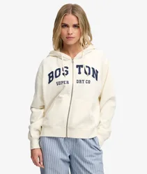 Superdry Damen Athletic Essential Kapuzenjacke mit Reißverschluss in Lockerer Passform White - Größe: 42