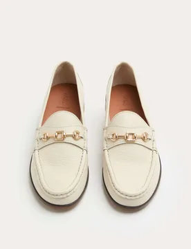 Leather Trim Block Heel Loafers Cream female - M&S - FashionsVida