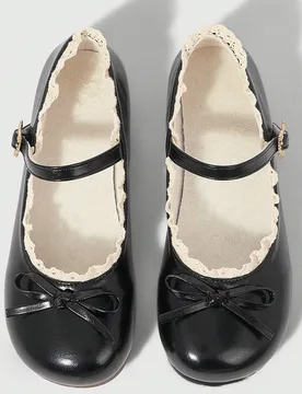 Zapatos de mujer tipo bailarina con lazo estilo Lolita, de punta cerrada y suela plana de cuero - Shein - FashionsVida