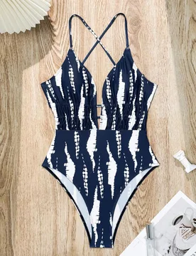Traje de baño de una pieza estampado (Derechos de autor comprados, patrón aleatorio) S - Shein - FashionsVida