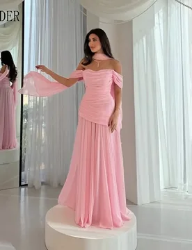 Pink A Line Party Dress Long Scarf Off Shoulder Evening Dresses Chiffon Formal Celebrity Gala Dress Robe De Soirée Customized - Aliexpress - FashionsVida