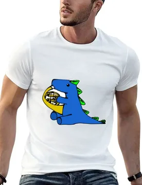Dino playing french horn T-Shirt Short sleeve tee cute clothes black t-shirts for men - Aliexpress - FashionsVida