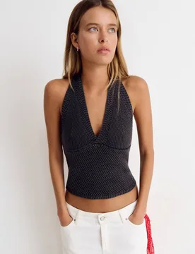Top de mujer de crochet con cuello halter - Brownie - FashionsVida