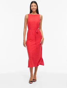 Vestido midi con calados de algodón - Vila - FashionsVida