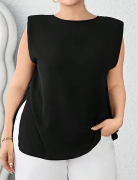 Camisa De Talla Grande Con Hombreras Y Dobladillo Dividido 1XL - Shein - FashionsVida