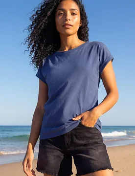 Women's Plain Stretch Cotton Jersey T-Shirt in Mid Blue Size: 20 - Mid Blue - Size: 20 - Roman - FashionsVida