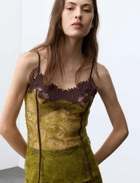 Embroidered Lace Cami Top Moss female - M&S - FashionsVida