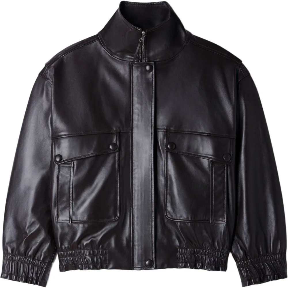 Cazadora de mujer piel de cordero oversize cuello alto - sandro - FashionsVida