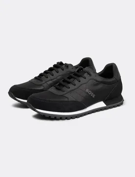 Parkour L Mens Running Style Trainers In Mixed Materials With Logo Details Nos - Black Rubber - Size Uk 9 - Boss Orange - FashionsVida