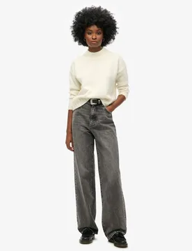Superdry Damen Grau Jeans aus Bio-Baumwolle mit Weitem Beinschnitt, Größe: 32/32 - 94.99 - FashionsVida