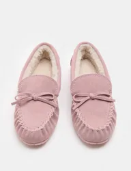 Suede Faux Fur Lined Moccasin Slippers Blush female
