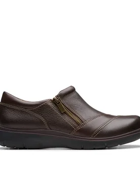 Women's Certina Pure Dark Brown Leather Slip Ons Shoes Size: 6.5-Standard Fit - Brown - Size: 6.5-Standard Fit - Clarks - FashionsVida