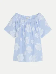 Blusenshirt mit Carmenausschnitt Blau 40