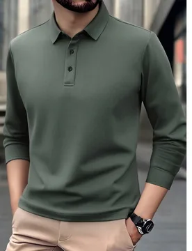 Camisa polo de manga larga para hombre, casual y ligera, de unicolor, estilo de negocios sencillo y de campus, para otoño/invierno XXL - Shein - FashionsVida
