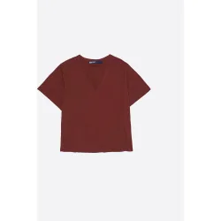 Camiseta de mujer 100% algodón con escote de pico