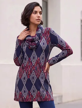 Printed Detachable Scarf Tunic Mid Blue female - Roman - FashionsVida