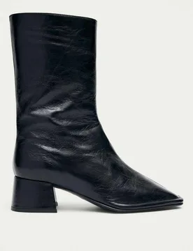 Berlin Rift Leather Block Heel Ankle Boots Black female - Alohas - FashionsVida